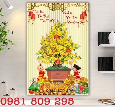 Tranh gạch hoa mai 3d khổ dọc chữ An Khang