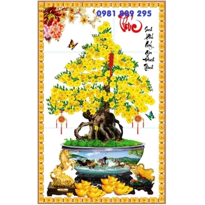 Tranh gạch mai vàng 3d trang trí tường hp9855