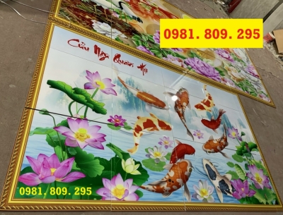 Gạch tranh cửu ngư quần hội . gạch hoa sen HP6929