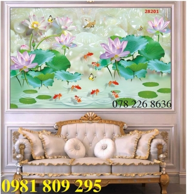Gạch ốp tường 3d hoa sen , gạch tranh 3d