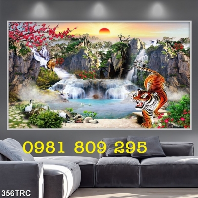 Gạch tranh con hổ - tranh gạch phong thủy phòng khách JHP087