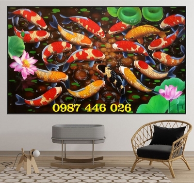 Gạch tranh cá chép cửu ngư quần hội HP98282