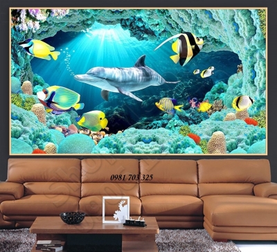 tranh gạch men 3D cá heo