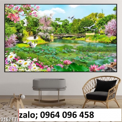 Tranh hoa sen 3d - tranh gạch 3d hoa sen - 94XC