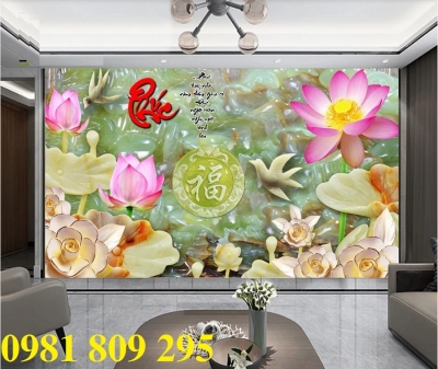 Tranh gạch ốp tường, tranh hoa sen sứ ngọc HN9302