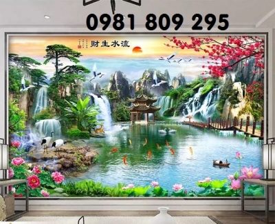 Gạch tranh 3d sơn thủy - phong cảnh trang trí