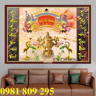 Tranh gạch 3d phòng thờ lư hương HQ999