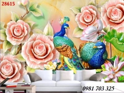 Tranh chim công 3D- gạch tranh trang trí