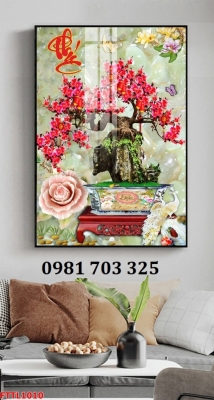 Tranh gạch hoa đào 3D trang trí