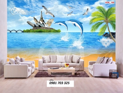 Tranh trang trí phòn khách- gạch tranh cá heo