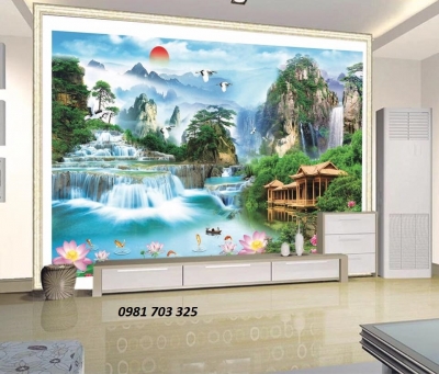 Gạch tranh phong cảnh trang trí phòng khách