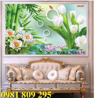 Gạch tranh 3d cá chép hoa sen sứ ngọc