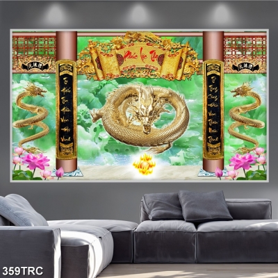 Tranh song long chầu nguyệt chất liệu gạch men