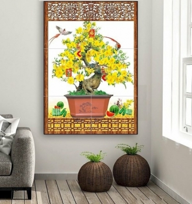 Tranh dán tường họa tiết hoa mai vàng