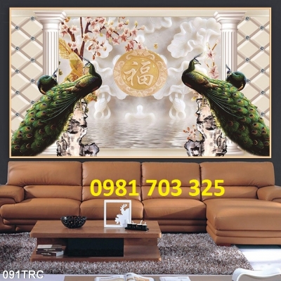 Gạch 3D chim công- tranh gạch phong thủy