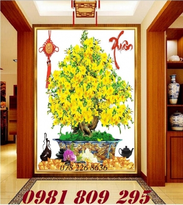 Gạch tranh 3d , tranh gạch men 3d cây mai vàng