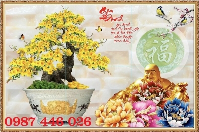 Tranh gạch hoa mai vàng 3d