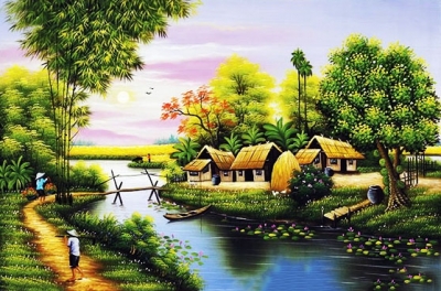 Tranh gạch trang trí cảnh đồng quê 3d - HSCX44