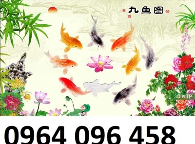 Tranh gạch cá chép hoa mẫu đơn 3d - LXDC32