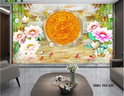Tranh gạch đẹp hoa sen trang trí
