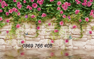 Tranh 3d trang trí hoa hồng-gạch ốp tường