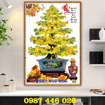 Gạch 3d tranh hoa mai vàng ốp tường