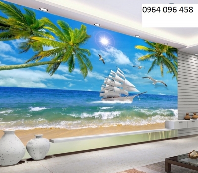Tranh gạch men 3d phong thủy thuyền buồm - HGF43