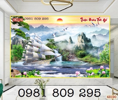 Gạch tranh 3d ốp phòng khách thuyền buồm