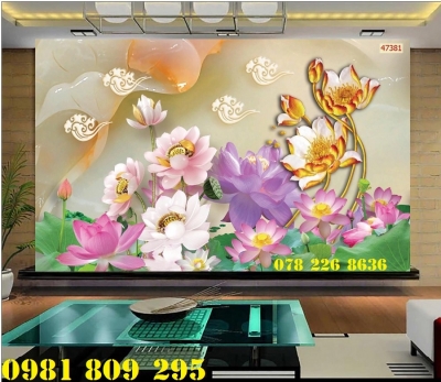 Tranh hoa sen ốp tường - gạch 3d