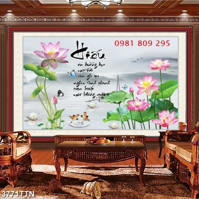 Tranh gạch , mẫu tranh hoa sen ốp tường