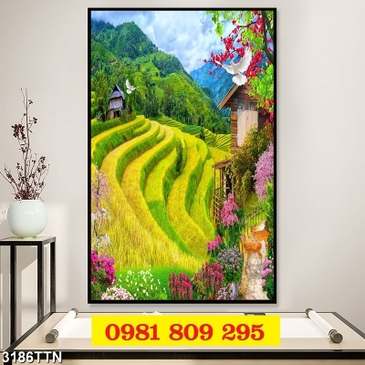 Tranh gạch ruộng bậc thang 3d khổ dọc mới hN9292