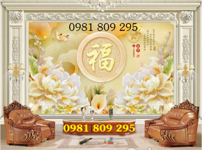Tranh dán tường hoa mẫu đơn- gạch tranh 3d HP097
