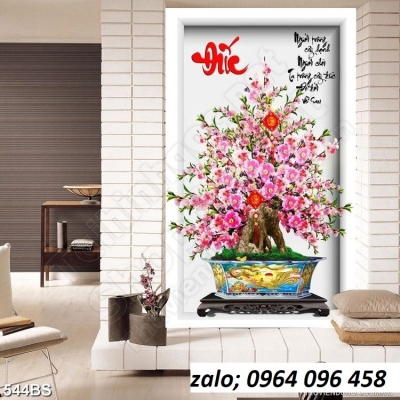 Tranh hoa đào 3d - tranh gạch 3d hoa đào ốp tường phòng khách - 8766X