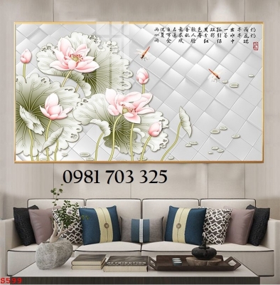 Gạch tranh 3D đẹp hoa sen trang trí