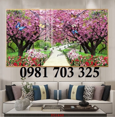 Tranh gạch hoa đào 3D trang trí tường