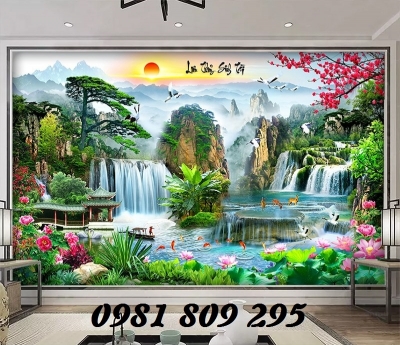 gạch tranh 3d thác nước phong cảnh