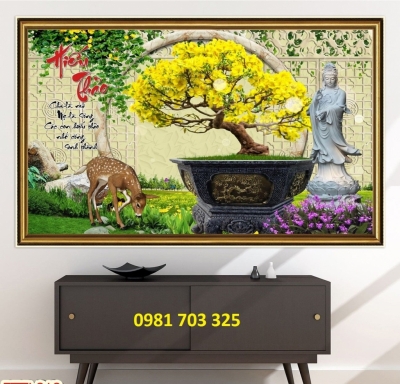 Tranh gạch hoa mai vàng dán tường