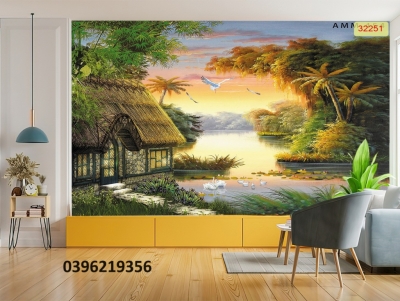 Tranh gạch đồng quê 3D trang trí đẹp
