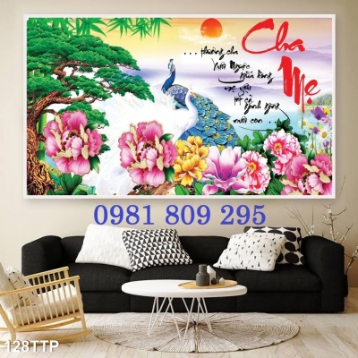 Gạch tranh 3d thư pháp câu thơ Cha Mẹ
