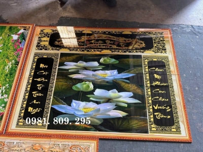 Gạch tranh phòng thờ 3d , tranh gạch hoa sen