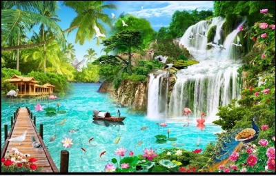 Gạch tranh 3D- tranh sơn thủy hữu tình