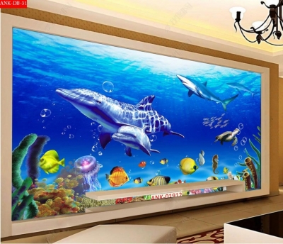 Tranh gạch 3d cá heo phong cảnh biển - SKVC4