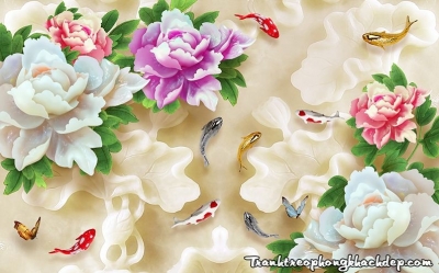 Tranh gạch cá chép hoa mẫu đơn 3d - 8666CV