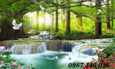 Gạch tranh thác nước, tranh 3d, gạch tranh ốp tường