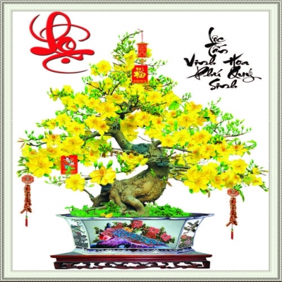 Tranh cây mai 3d - tranh gạch 3d cây mai - H002