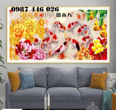 Gạch tranh cá chép cửu ngư quần hội HP98282