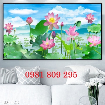 Tranh gạch men ốp tường hoa sen