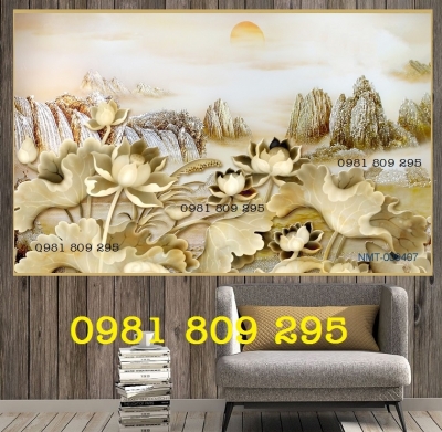 tranh gạch 3d hoa sen - tranh gạch men