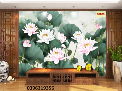 Tranh gạch hoa sen 3D trang trí