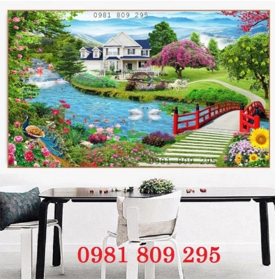 Tranh thiên nhiên giao hòa , gạch 3d phong cảnh HS939